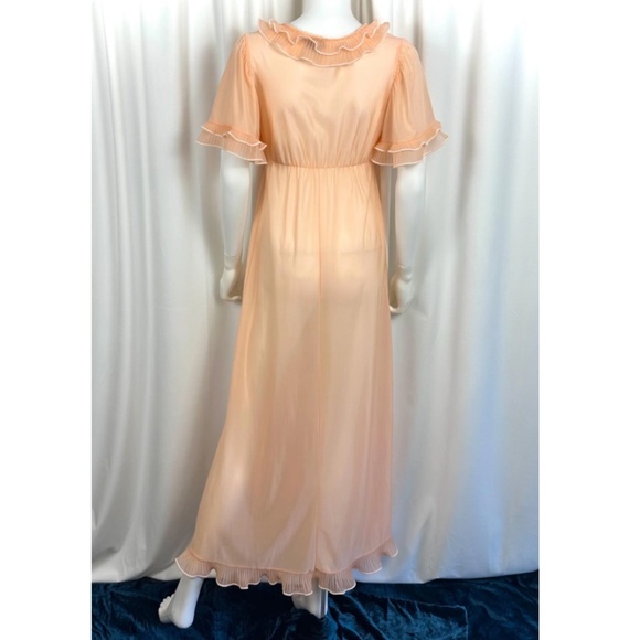 Vintage 1970’s Bloomies Sheer Long Maxi Dress in Sherbet Orange • Ruffles - S - Picture 7 of 10